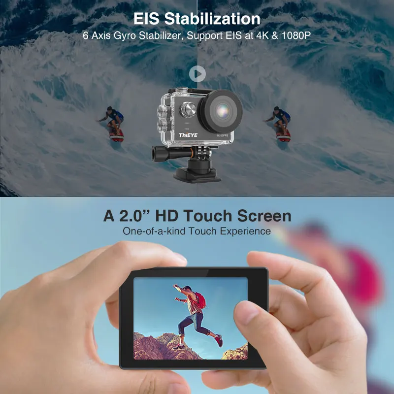 Hieye T5 Pro WiFi Экшн камера Ultra HD 4K 60fps сенсорный экран интуитивно понятный и быстрый