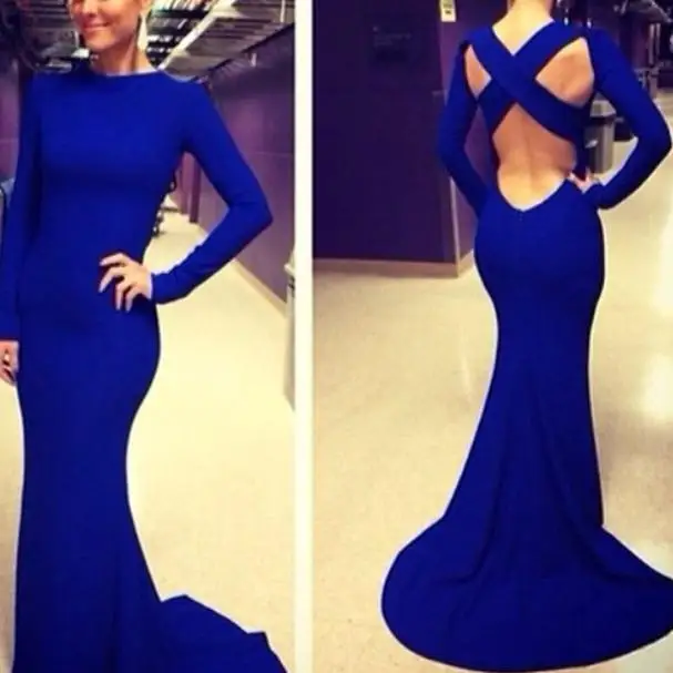 

free shipping robe de soiree 2016 new hot&sexy backless vestidos de festa blue party prom gown mermaid long evening Dresses