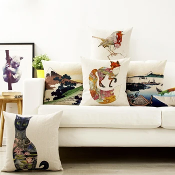 

Japanese Animal Pillow Cover Linen Cotton Cushion Cover Decorative Throw Pillow Home Decor Cushion New Year Christmas Decoration
