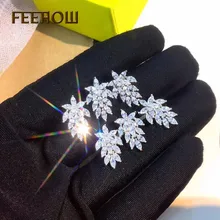 FEEHOW изысканный белый цвет серьги в виде листьев серьги Мода Кристалл циркония женские свадебные украшения FWEP558