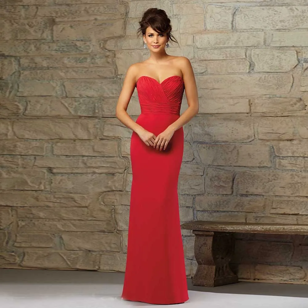 

2019 Winter most Fashion Popular Free Shipping Sweetheart Pleat Chiffon Red Wedding Bridesmaid Dress