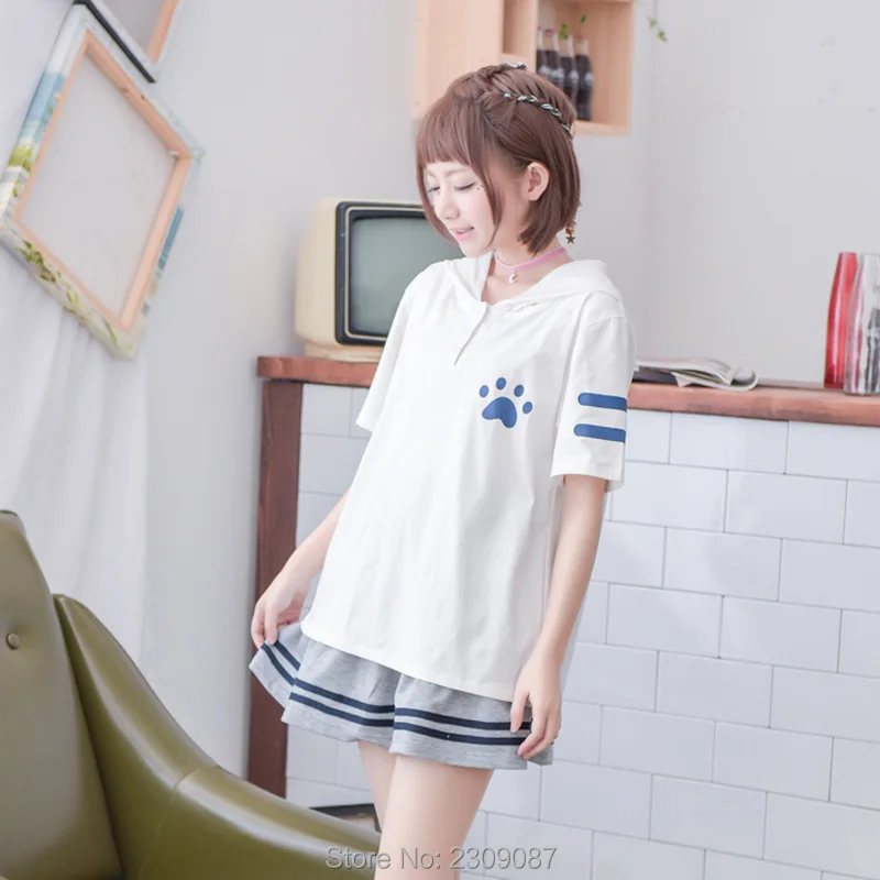 Harajuku Аниме Neko Atsume Мори Cute Cat с Печать Kawaii ДворТройник WXC|top tees|cute catt shirt |