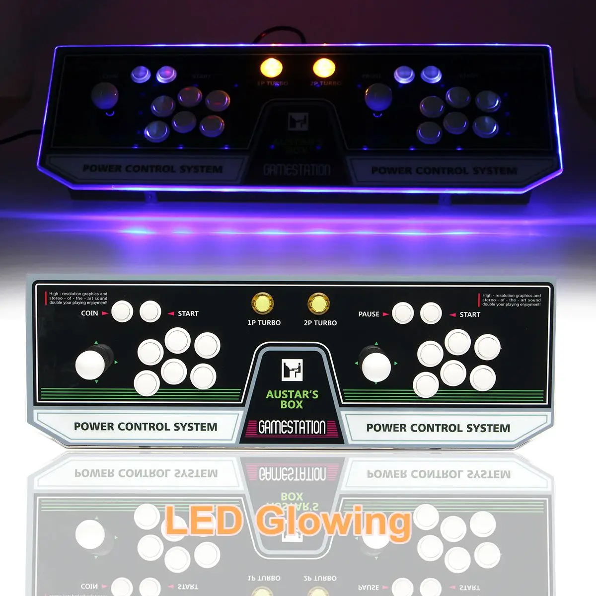 

Box 5S 1299 in 1 Dual Player Double Joystick Arcade Game Console with Button Light Coin Operated Games