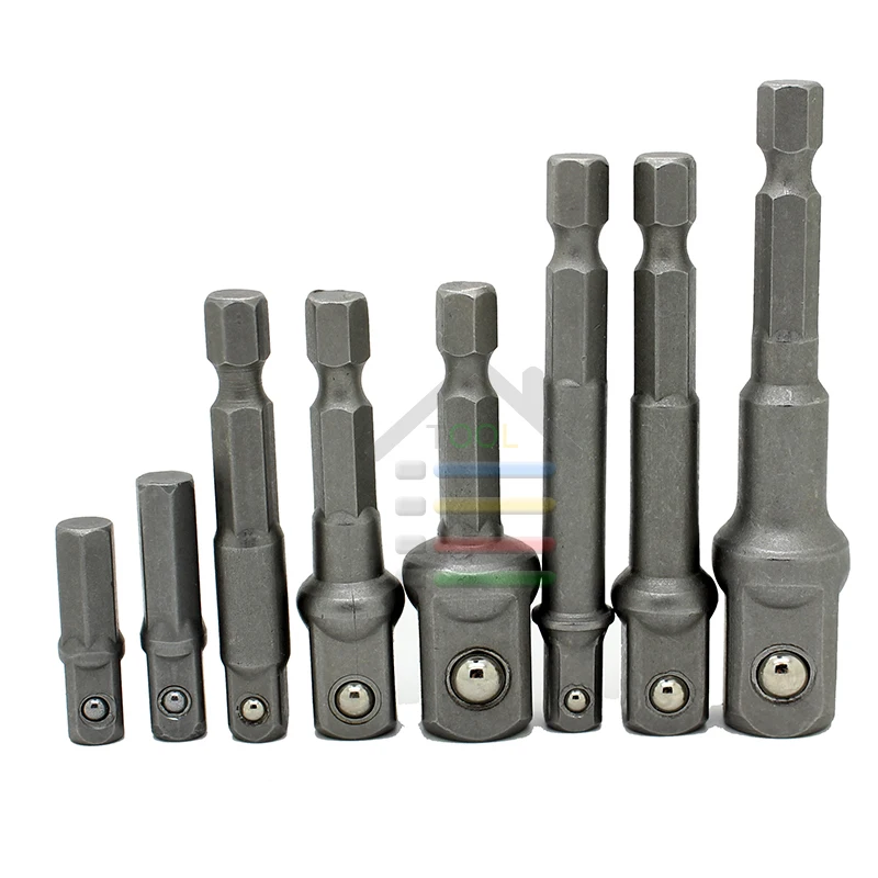 8PC Chrome Vanadium Steel Sockets Bit Adapter Set Hex Shank to 1/4",3/8