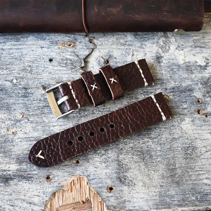 Onthelevel Handmade Retro Watch Strap 20mm 22mm 24mm Blue Red Color Watch Band Bracelet Watchbands #A