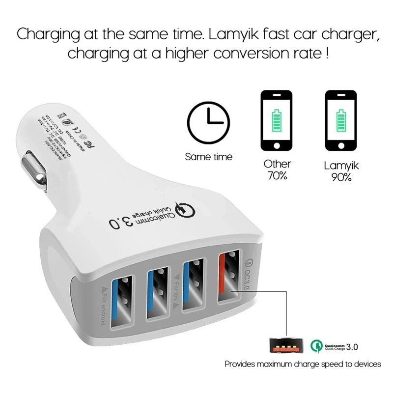 Usb 3.0 المحور 4 ميناء شاحن الصمام عرض شاحن الهاتف المحمول ل xiaomi شاحن سيارة لفون هواوي سامسونج lg g5 السلطة محول