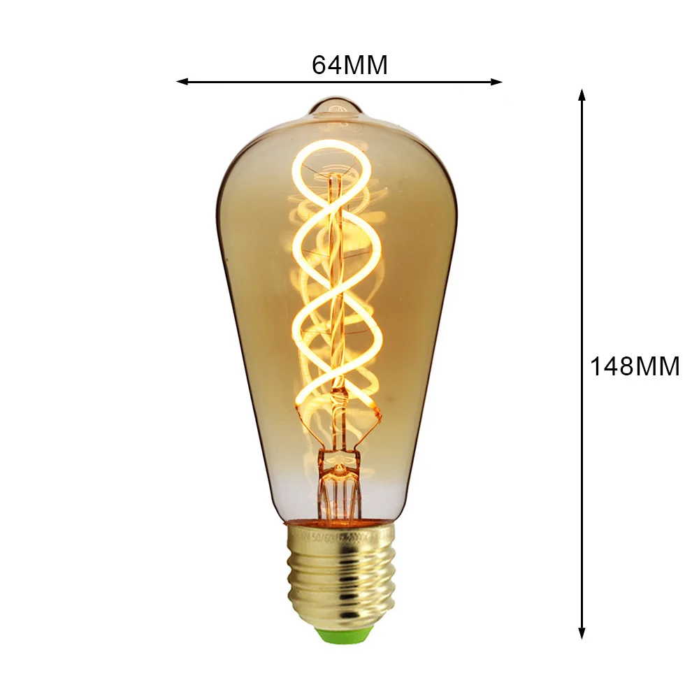 Tianfan светодиодные лампы Винтаж свет Светодиодная лампа, лампы накаливания спираль Сердце 4 W 110/130 V 220/240 V E27 лампа Эдисона - Испускаемый цвет: ST64 Spiral Golden