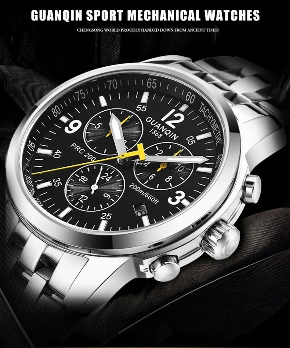 GUANQIN 2018 SWIMMING watch top brand luxury Clock Men Automatic 200m waterproof Mechanical clock men Relogio Masculino