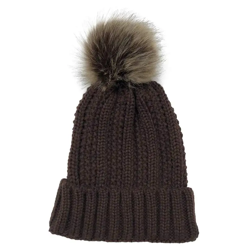 Базовая пустая зимняя шапка для женщин, повседневные женские вязаные шапки, коричневая Шапочка со съемным помпоном