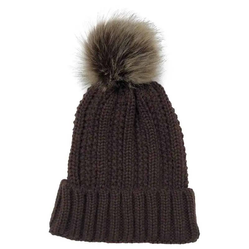 

Basic Blank Winter Cap for Female Daily Women's Knitted Hats Brown Beanie with Removeable Pom Pom