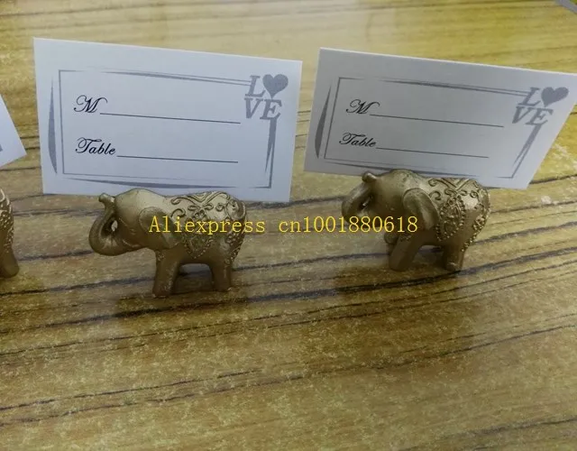 50pcs/lot Free shipping Lucky Gold Elephant Place Card Holders Table