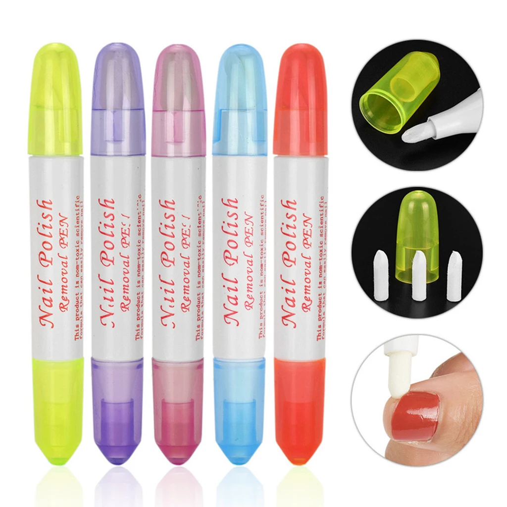 

5-Counted Nail Art Corrector Pen Edge Cleanser Gel Polish Remover Oblique Pen Head Manicure Cleaning Tools, Mixed Colors