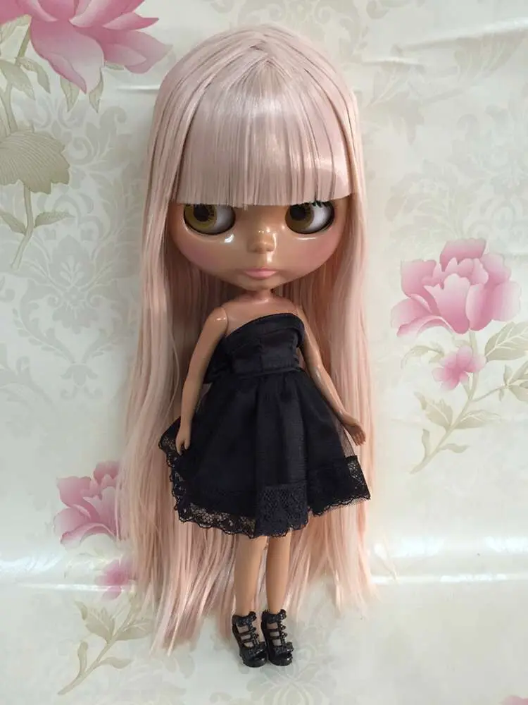 Кукла blyth с розовыми волосами Заводская кукла из черной кожи подходит для