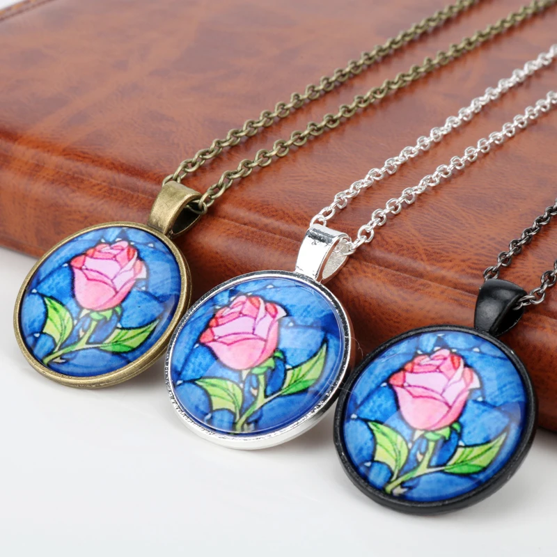 

Beauty and the Beast Glass Dome Rose Flower Necklace Jewelry Pendants&Necklaces Fashion Accessories Women Choker