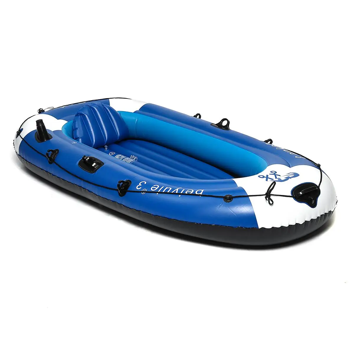 SGODDE 225x127cm 3 Person Inflatable Rowing Boat Bearing 210kg Durable PVC Rubber Fishing Boat Set with Paddles Pump Other Set