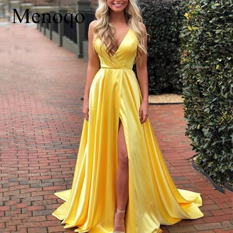

Sexy Deep V-Neck Yellow Evening Dresses Long Charming Royal Blue Backless Slit Prom Gowns Green Halter Formal Part Dresses