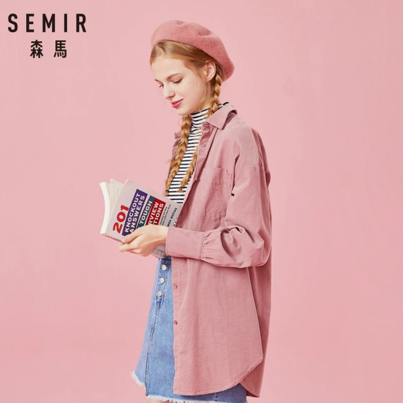 SEMIR Женская длинная Вельветовая рубашка с пряжкой на талии 100% хлопок