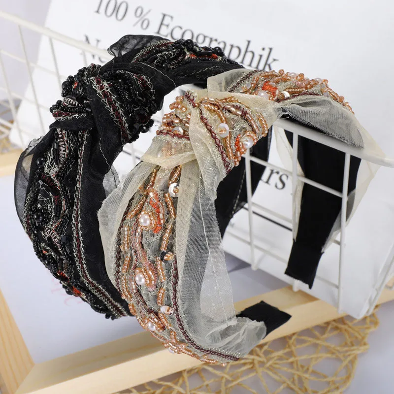 

Boutique Vintage Bow Knot Hairband Women Girl Hair Head Hoop Band Headband Accessories For women Embroidery headdress headwear