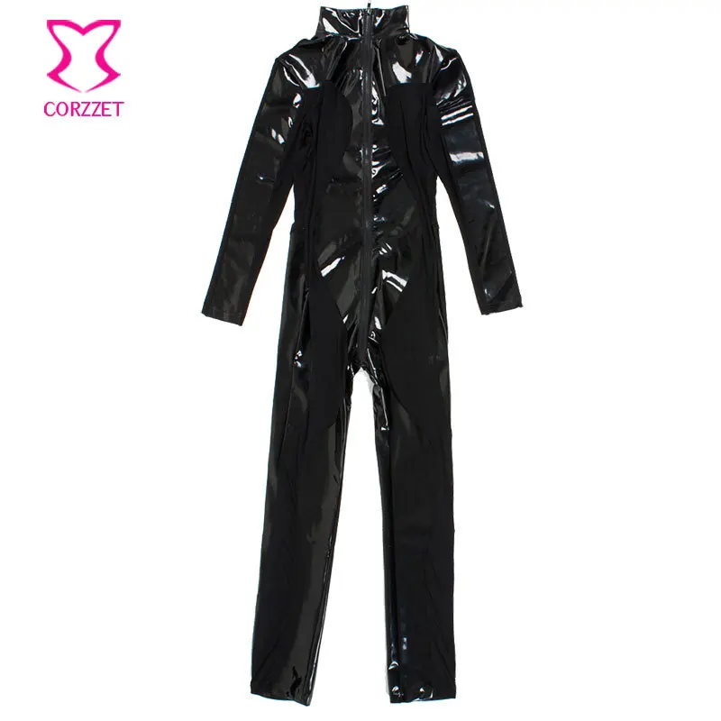 Corzzet размера плюс сексуальный костюм Латекс ПВХ платье комбинезон Zentai костюм женский черный Боди для танцев на шесте одежда