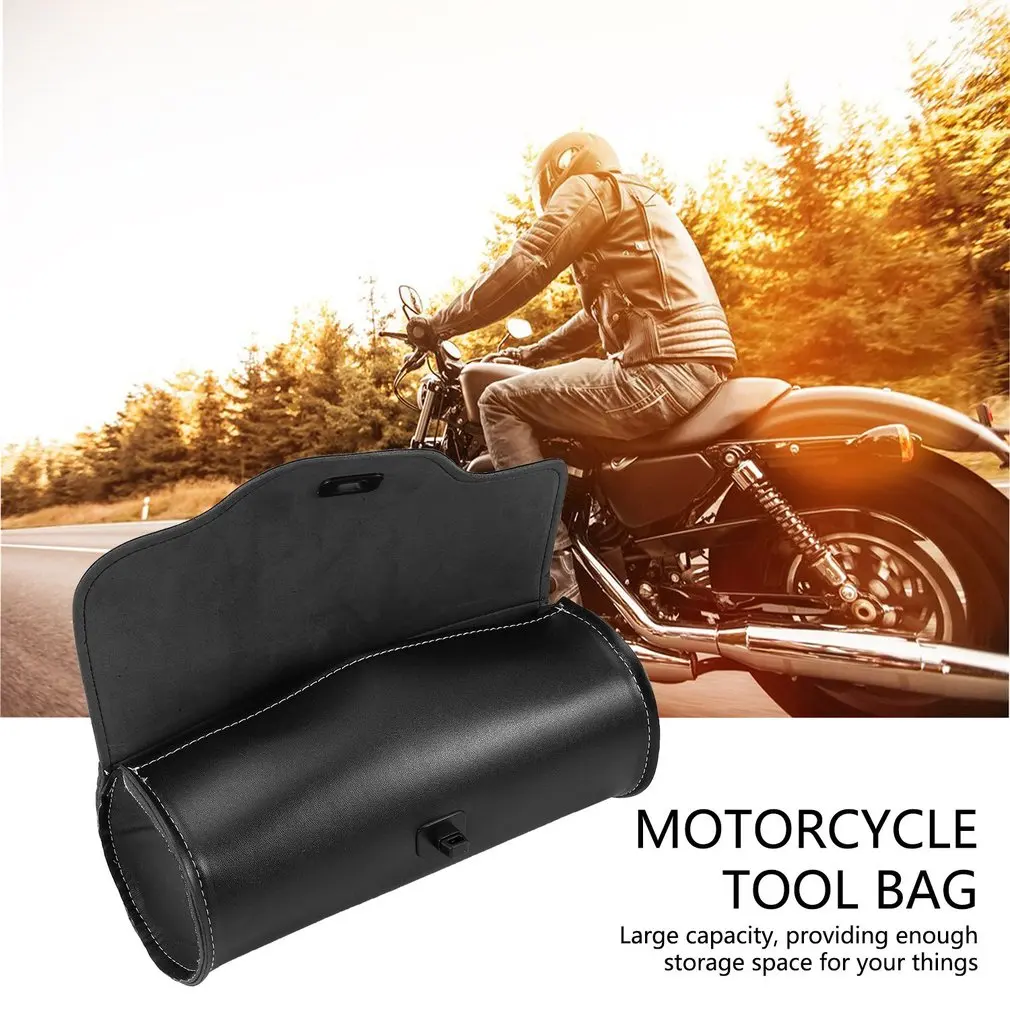 Motorcycle Tool Bag Handlebar Saddle Bag PU Leather 2 Strap Closure Bags on