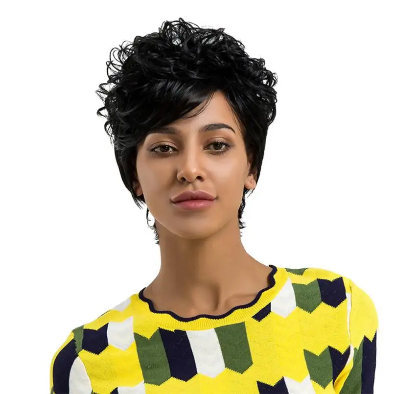 

Women's Fashion Natural Short Curls Hair Wigs Cosplay Full Wig human hair wig 0703