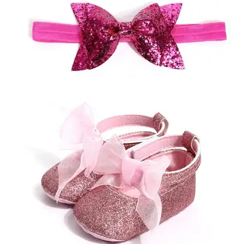 

New Style Baby Girl Moccasins Shoes Lace Hollow Out Soft Sole Party Shoes + Bowknot Headband Newborn Infant Prewalker Shoes