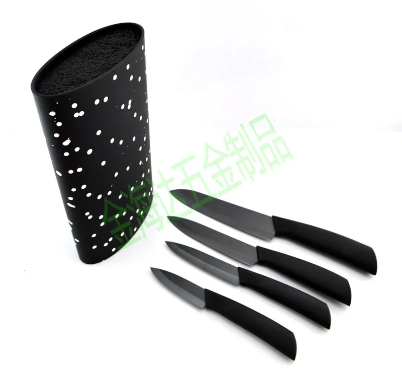 Овальной формы пластиковые универсальный держатель ножа с 4 шт. черный лезвие " 4" " 6" керамический ножи, керамический кухонный нож с подставкой