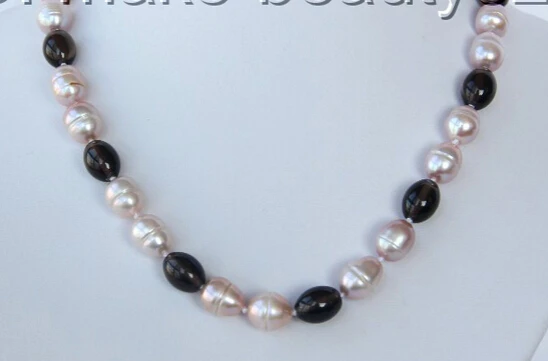 

Jewelr 005053 stunning big 12mm baroque lavender freshwater pearl black crystal necklace