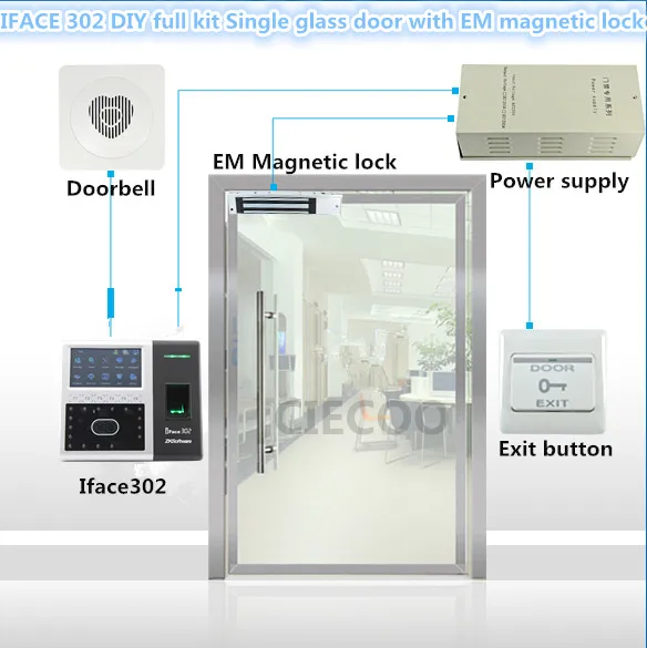 

Face recognition iface302 RFID card reader for single glass door DIY full kit with electromagnet lock em lock LZ bracket CE SDK