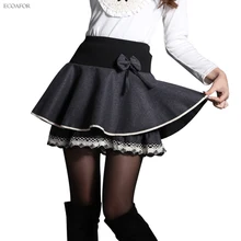 Шерстяные юбки женские осенние модные с высокой талией ампир теплые шерстяные Кружева Лук плиссированные Falda женские выше колена Мини Зимняя юбка