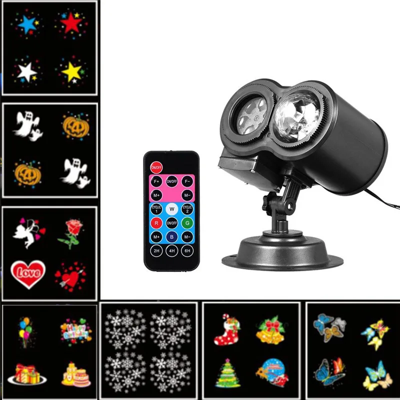 

CLAITE 7W 12 Patterns RGBW LED Remote Laser Projector Stage Light Christmas Water Wave Moving Stage Lighting Lamp AC110-240V