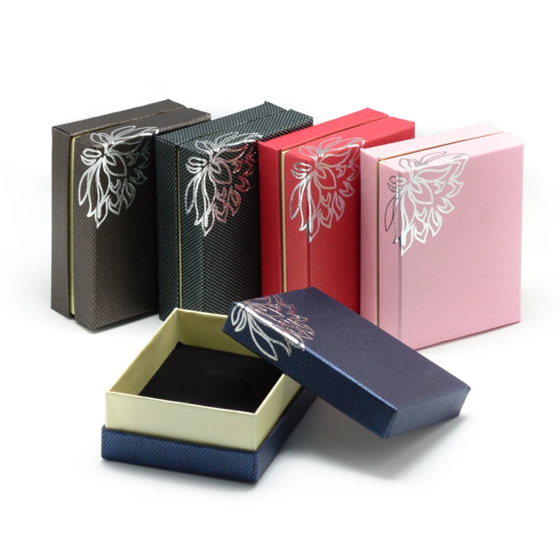 

12pc 9x7x3.5cm Silver Tone Flower Cardboard Jewelry Boxes For Rings Earring Necklaces Mixed Color Storage Gifts Display Boxes