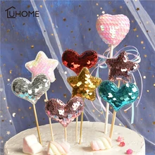 10 шт./лот прекрасный с блестками в форме сердца в форме звезды короны торт фигурки жениха и невесты; на день рождения кекс флаг ребенка душ вечерние Свадебные украшения поставки