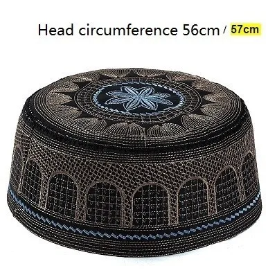 Black 56cm or 57cm Саудовская Аравия мужские Moslim молитвенные шляпы исламский еврей шляпа Je Kippah шапочки индийский головной убор Topi Kufi намаз шапочка Musulman - Цвет: Black 56cm or 57cm