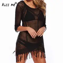 Sexy Tassel Women’s Dresses Patchwork Hollow Beach Cover Up Women’s Tunic Black Beachwear Cover-Ups Summer Clothes for Women