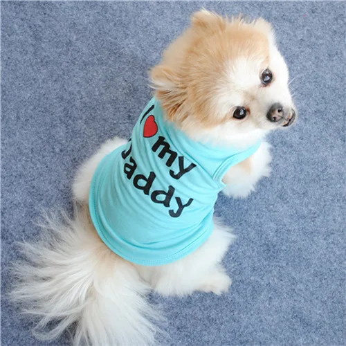 Pet Dog Cloths Spring/Summer Pet Dog Vest T-Shirt Letter I LOVE MY MOMMY Daddy Dog Shirt Pet Clothes For Small Puppy Dogs Cats