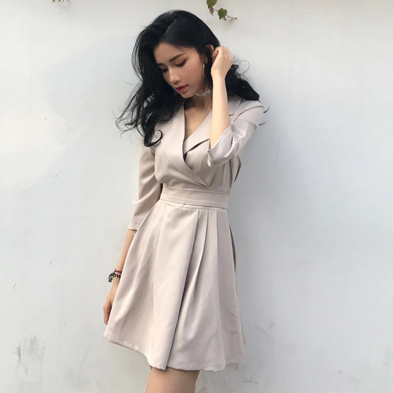 New Summer And Autumn Harbor Style Vintage Chic All-match Female Dress V-Neck Waist Lace Up Half Sleeve Dress Slim Lady Dress 1