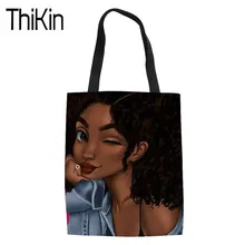 THIKIN американского искусства черного цвета в африканском стиле; Красота Девушка Печать холст сумка-тоут сумка для Для женщин складная хозяйственная Bgas женские сумки на плечо сумка Eco