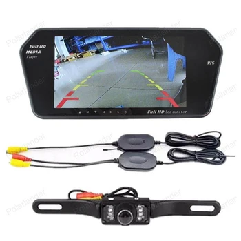 

wireless 7" inch bluetooth TFT car mirror Monitor mp5 Two AV IN with 7 LED night vsion Rearview parking Camera kit