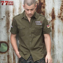Mens Shirts Plus Size 6XL Army Military Tactical badge Shirt Men 100%Cotton 2020 Male Casual Fitness Cargo Shirts Chemise Homme