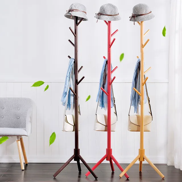 Simple Solid Wood Floor Standing Coat Rack Living Room Bedroom Clothes