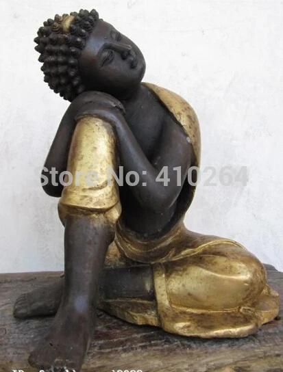 

Tibet Buddhism classic Bronze Gild Carved pensive Meditating Rest Buddha Statue