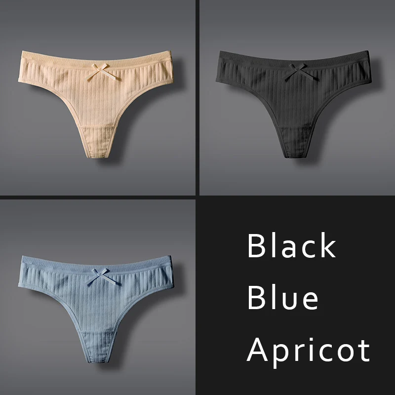 Black Blue Apricot Женские трусы DULASI, откровенные хлопковые трусы-стринги с заниженной талией, 3 шт./набор - Цвет: Black Blue Apricot