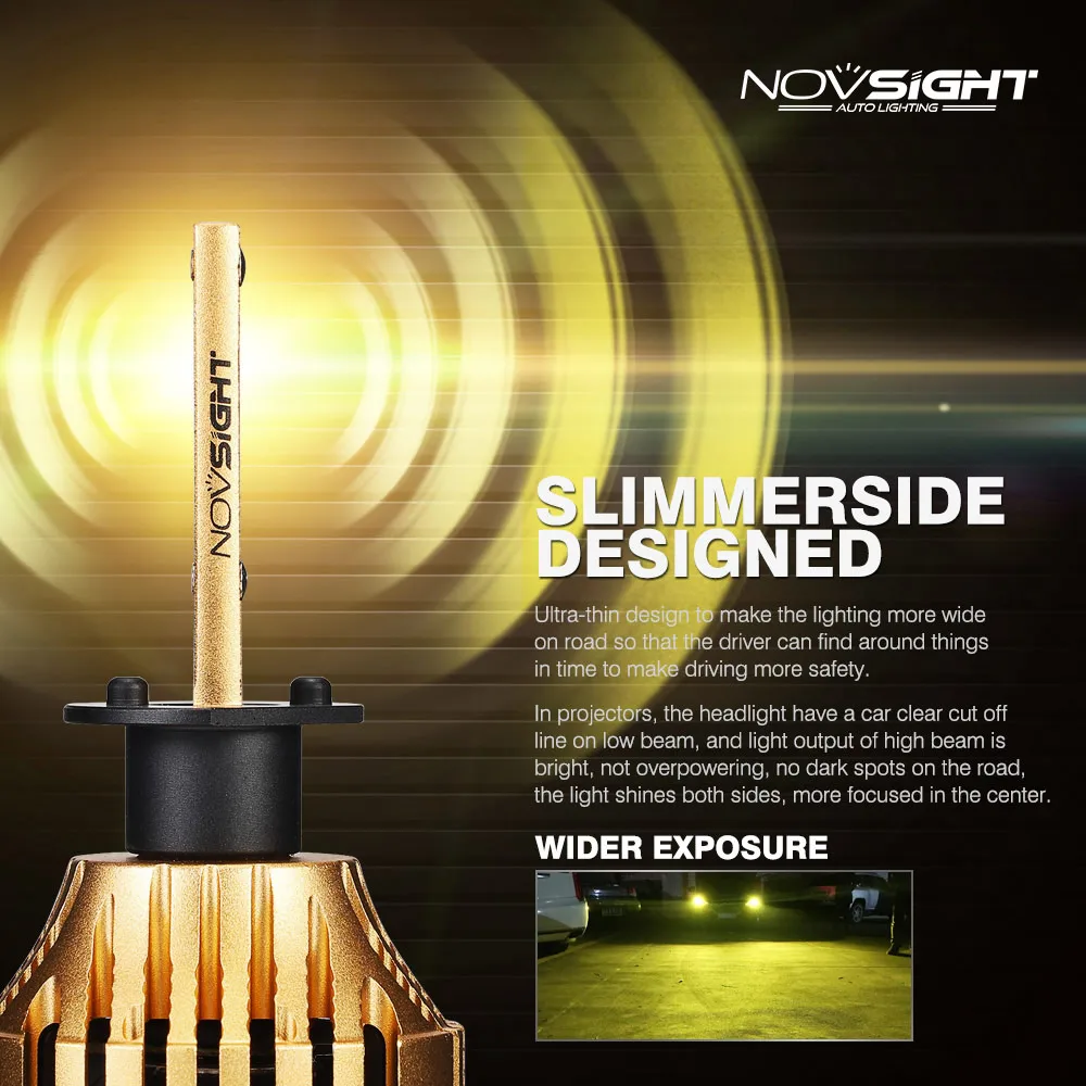 Novsight супер яркие светодиодные лампы для фар 3000K золото желтый h4 h7 12V 24v 72w 12000lm h8 h11 hb3