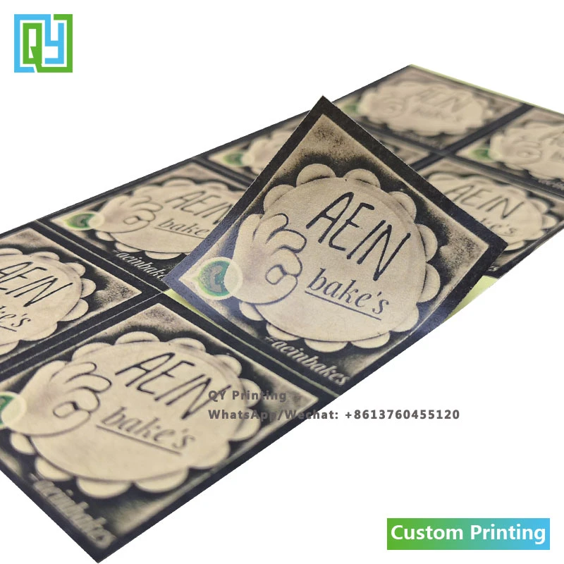 1000pcs 35x37mm Customized Printing Logo Brown Nature Cake Bake Kraft Paper Stickers Packaging Craft Paper Labels