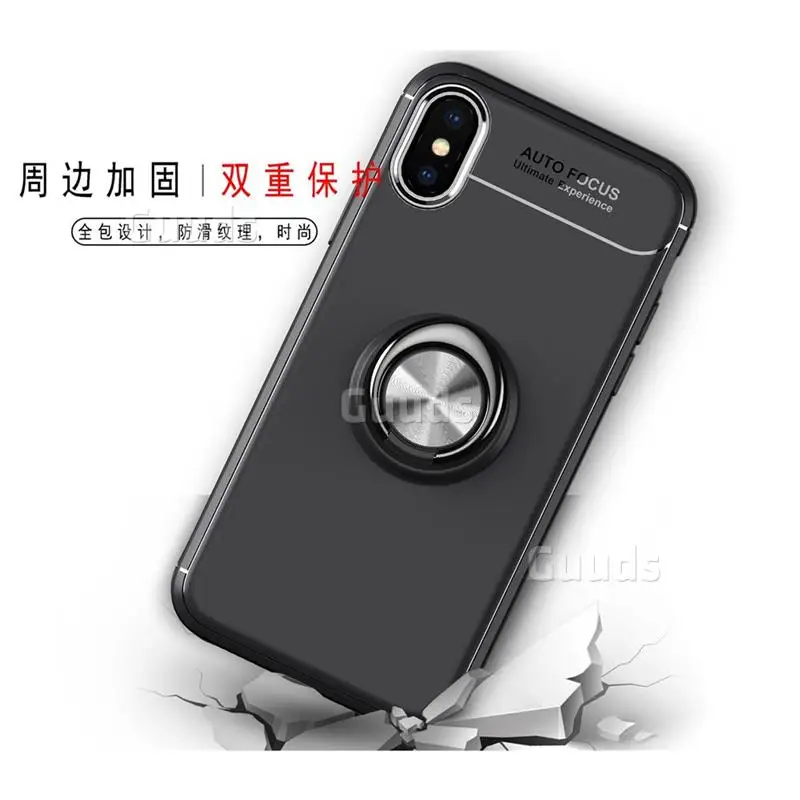 Auto Focus Invisible Ring Holder Soft Phone Case for iPhone X(5.8 inch) - Black