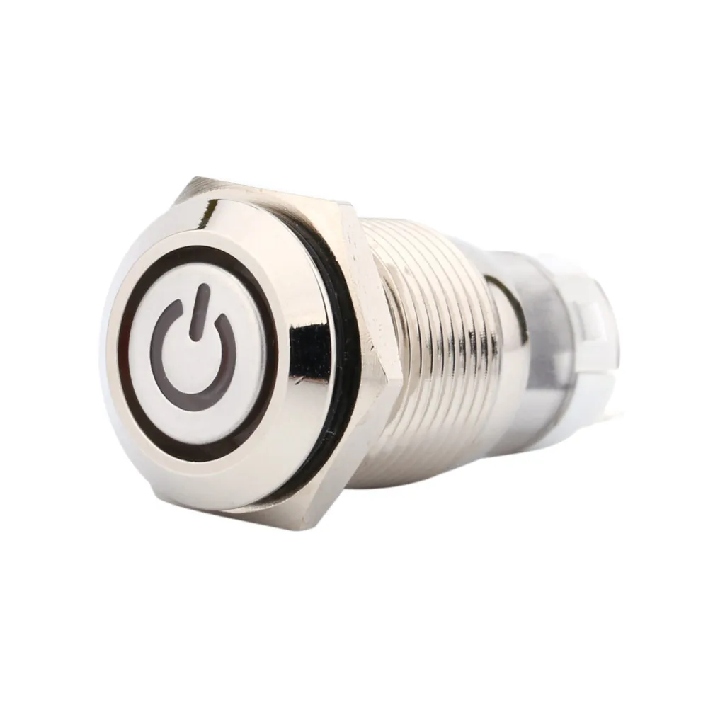 Белый светильник для авто, металлический светодиодный кнопочный выключатель питания с фиксацией типа ВКЛ-ВЫКЛ, 12 В, 16 мм, водонепроницаемый