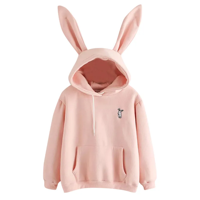 Толстовки с заячьими ушками sudadera kawaii толстовка женская зимняя теплая розовая толстовка с карманом спереди 80816 - Цвет: PK