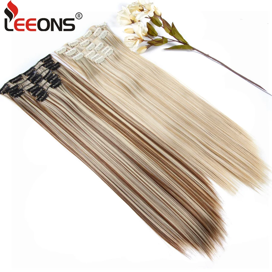 

Leeons 16 Clip Hair Extension Clip Long Set Hair Synthetic Hairpieces For Women Fake/False Natural Long Hair Extensions Blond