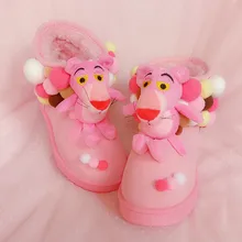 Милые розовые леопардовые снежные сапоги с рисунком на заказ; модная теплая удобная хлопковая обувь